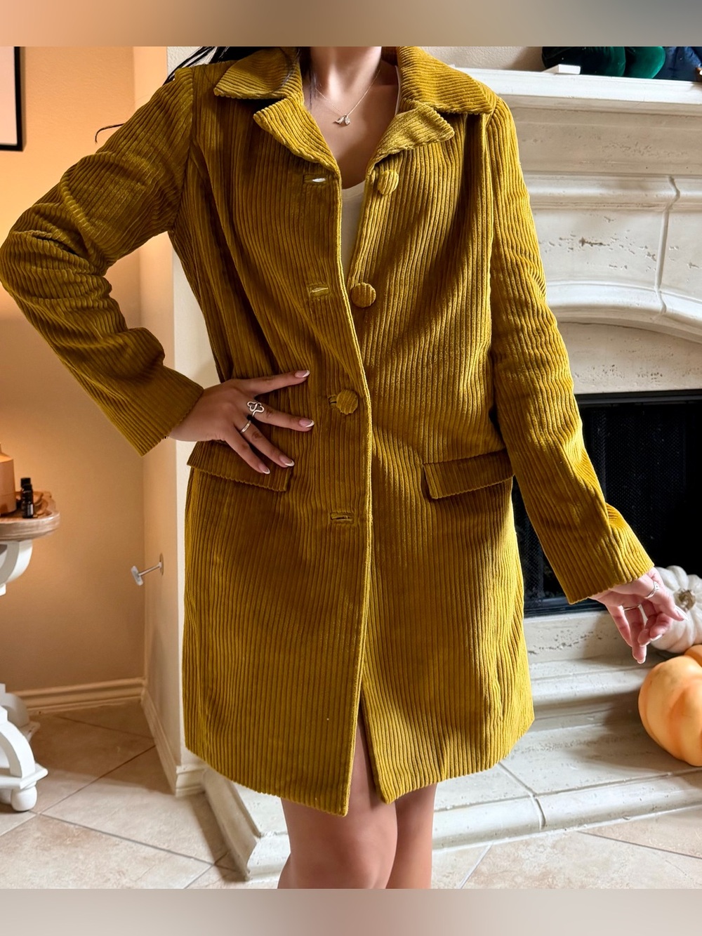 Mustard Corduroy Button-Front Coat medium